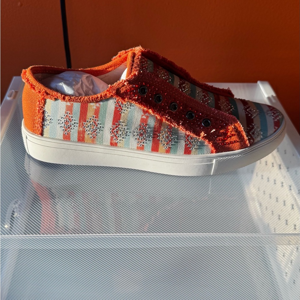 Montana West Orange and White Striped Slip-On Sneakers
